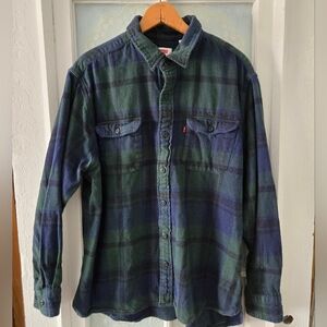 Levi’s Plaid Heritage Flannel Shirt Men’s XL – Green Blue Workwear